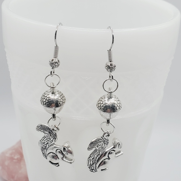 18k gold squirrel acorn earrings handmade silver plated 3D fall Thanksgiving new - Picture 8 of 9